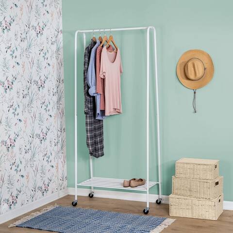 Matte White Steel Garment Rack with Shoe Shelf