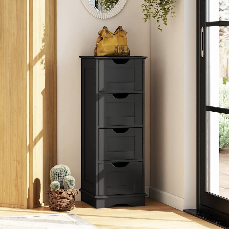 4-Drawer MDF Floor Storage Cabinet with 4 Drawers and Cutout Handles for Bathroom Bedroom Laundry Room - 12" x 12" x 32"