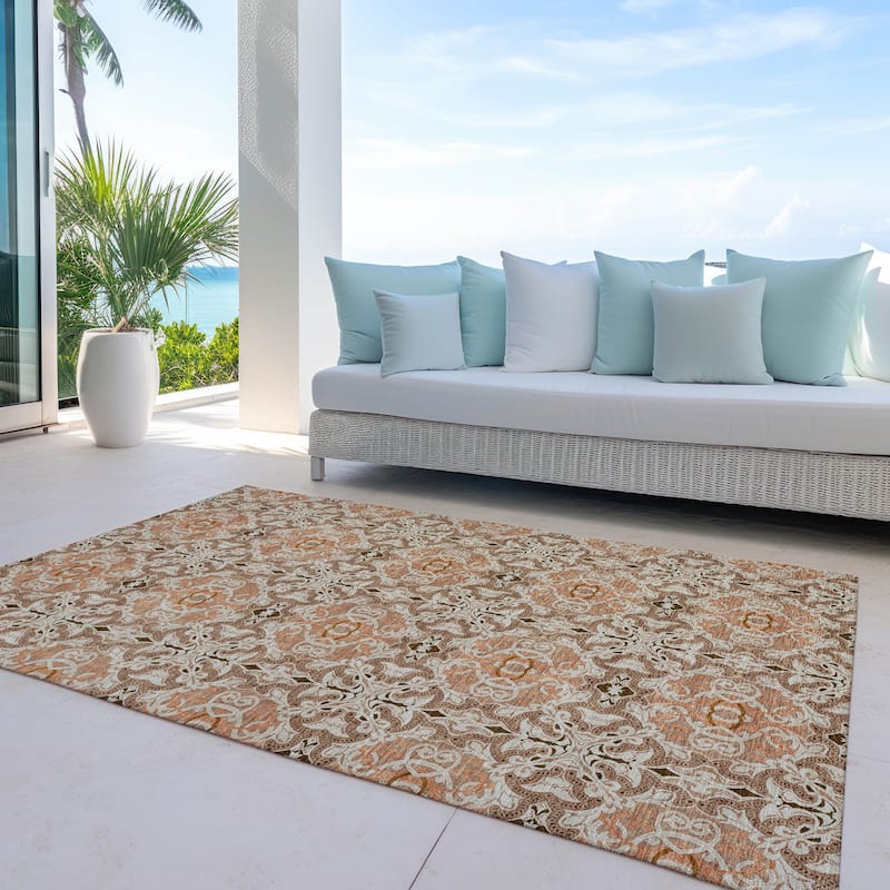 Machine Washable Indoor/ Outdoor Chantille Traditional Medallions Rug - Terracotta - 10' x 14'