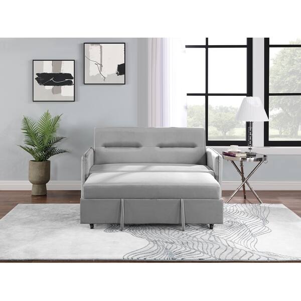 slide 2 of 13, 57" Upholstered Sleeper Sofa 2 Seat Sofabed with 2 Pillow Pull-Out Sleeper Gray