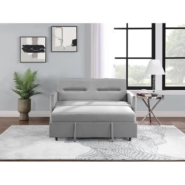 slide 2 of 8, Gray 57" Upholstered Sleeper Sofa 2 Seat Sofabed with 2 Pillow Pull-Out Sleeper Gray