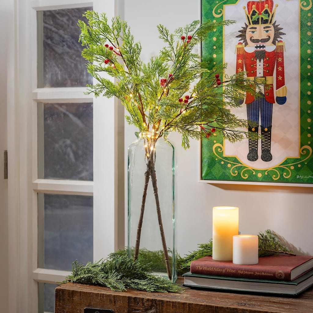 32 in. Indoor/Outdoor Micro LED Lighted Cedar Branch, Set of 2 - 32 in