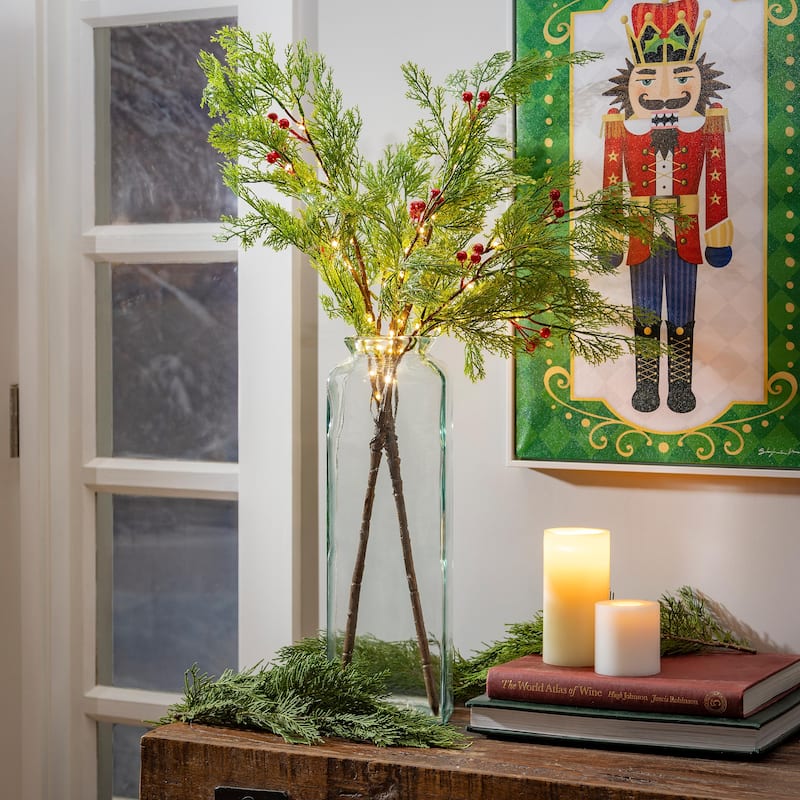 32 in. Indoor/Outdoor Micro LED Lighted Cedar Branch, Set of 2 - 32 in