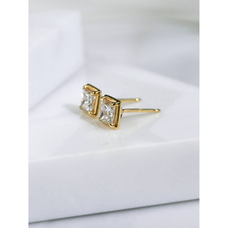 Kobelli 1 Carat Lab Grown Diamond 14k Solid Gold Princess Brilliant-cut Chubby Marshmallow Bezel Modern Stud Earrings (DEF/VS)