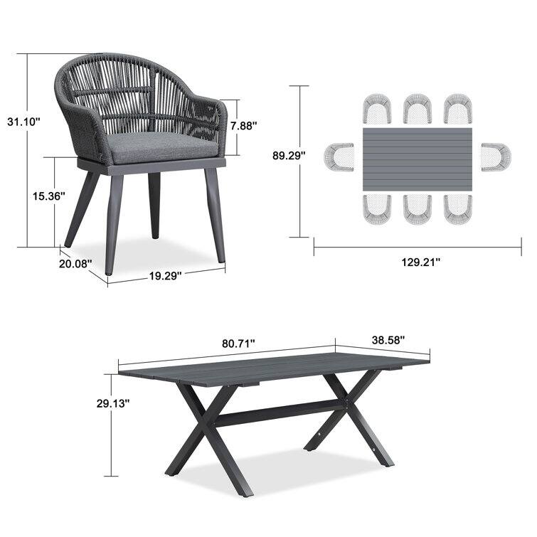 PURPLE LEAF Patio Dining Set with Outdoor Aluminium Dining Table and Woven Rattan Chairs