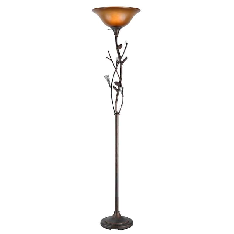 72'' Rustic Amber Torchiere Floor Lamp with Frosted Glass Dome Shade - 16" x 16" x 72"