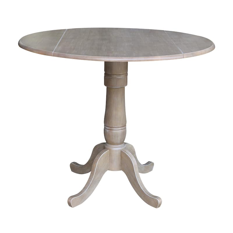 42 in. Round Dual Drop Leaf Dining Table - 35.5"H - Washed Gray Taupe