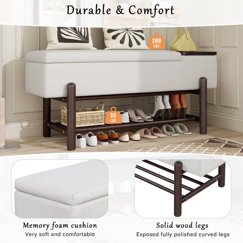 47.24 inches Upholstered Storage Bench Entryway Bench with Hidden Compartment - Espresso