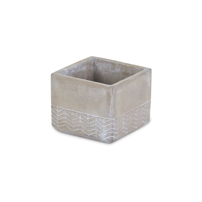 Gray Cement Square Planter with Arrow Design