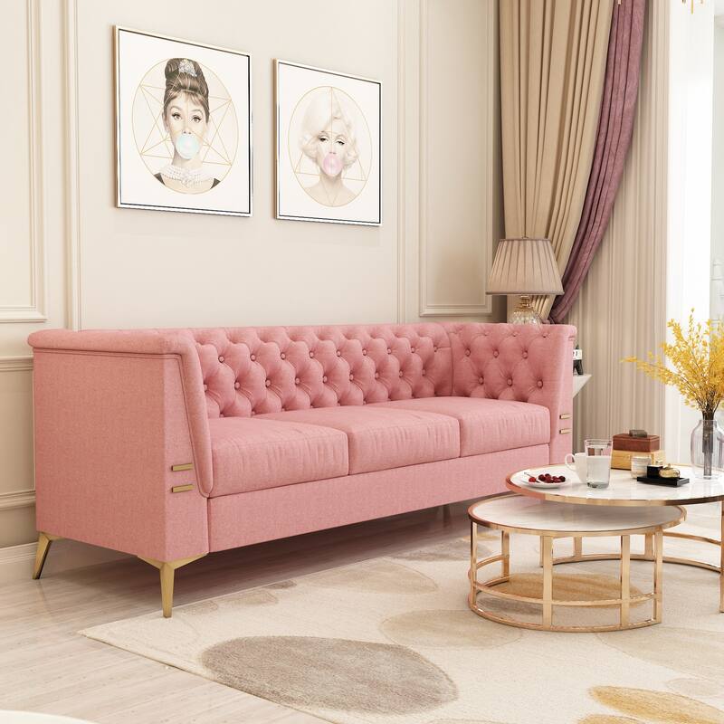 82'' Modern Velvet 3-Seater Couch with Tufted Design and Gold Metal Legs