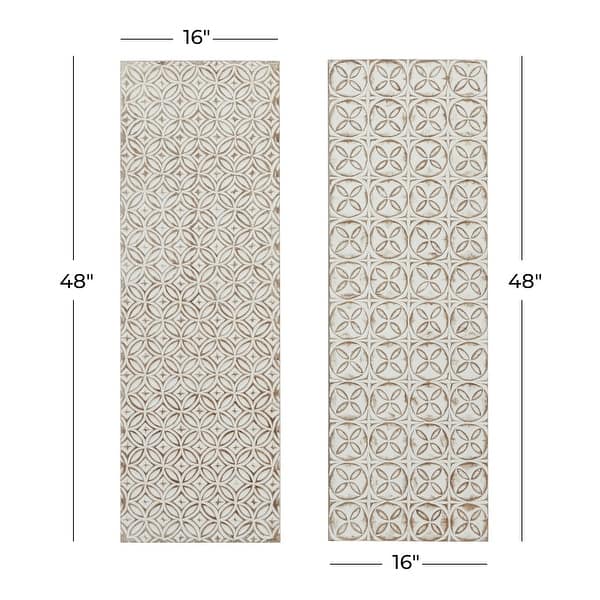 White Wooden Intricately Carved Geometric Wall Decor (Set of 2) - Bed ...