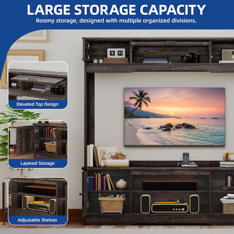 Moasis Glossy Wall Unit Entertainment Center TV Stand with Cabinet for Living Room