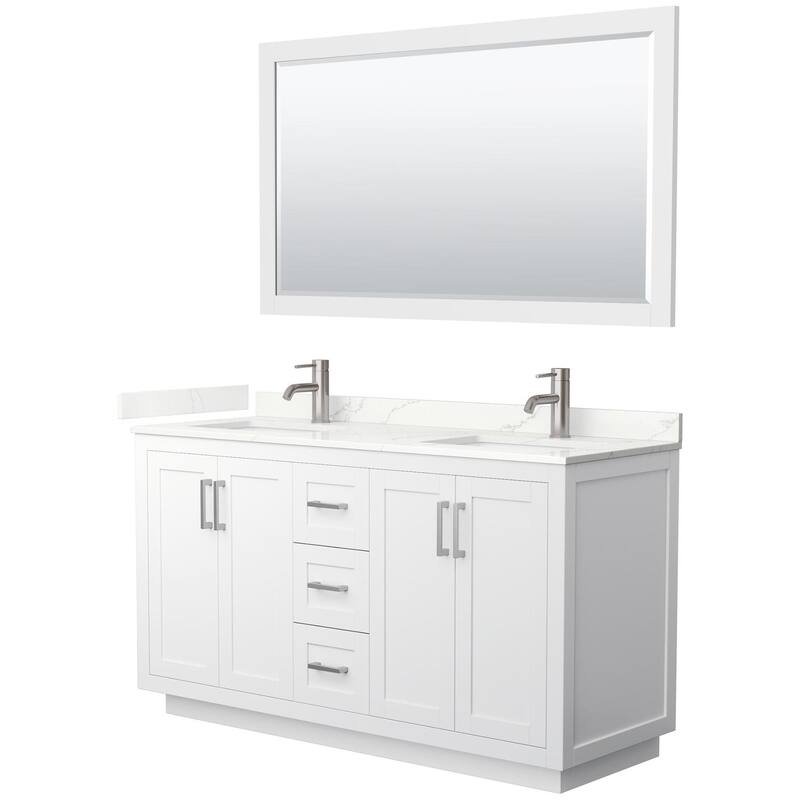 Wyndham Collection WCF292960D-QTZ-UNSM58 Miranda 60" Free Standing - White / Giotto Quartz Top / Brushed Nickel