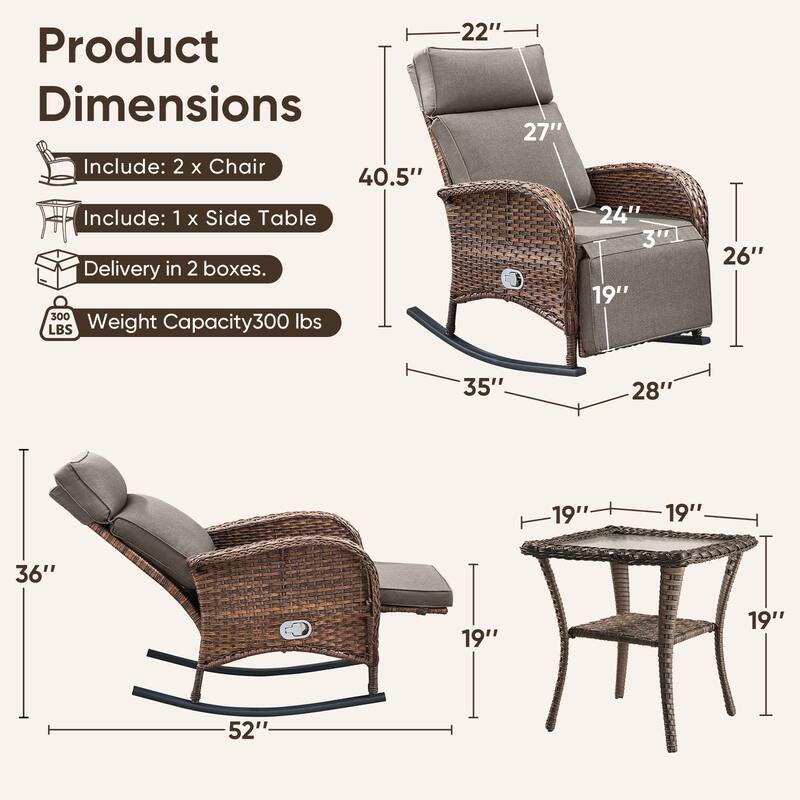 Pocassy Versatile Outdoor Recliner Rocker Chair with Side Table