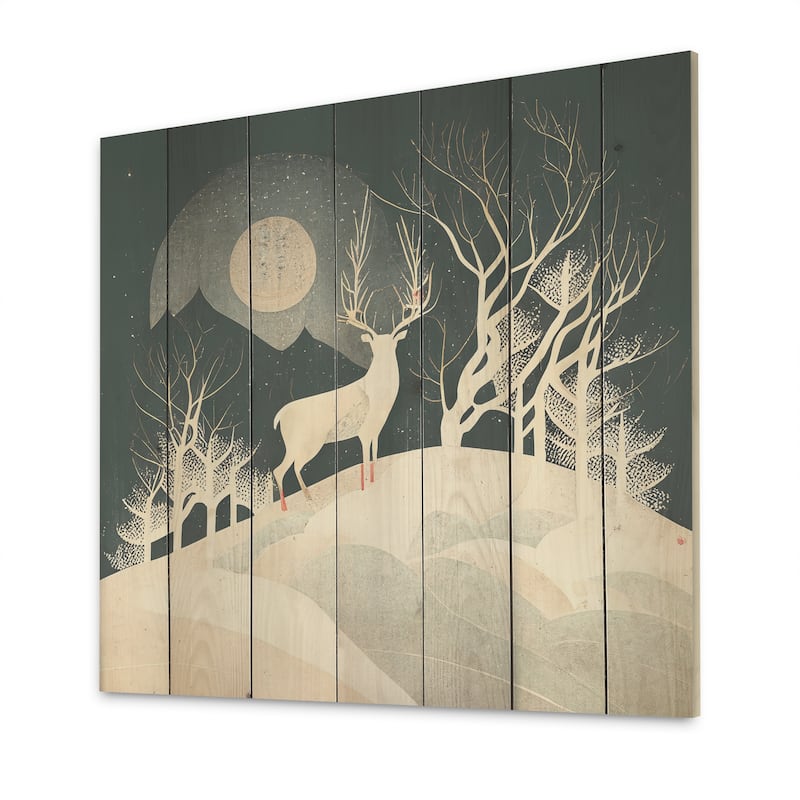 Designart 'Majestic Deer In The Winter Woods II' Animal Deer Landscape ...
