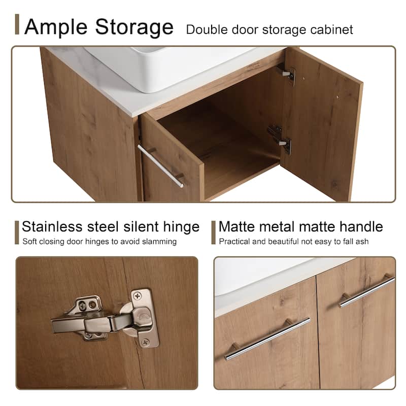 Malwee 24"/30" Floating Bathroom Vanity, Wall Mounted Bathroom Vanity with Ceramic Sink,Soft Close Doors
