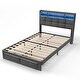 preview thumbnail 18 of 21, Full Size Upholstered Bed Frame with LED Lights and Charging Ports, Storage Headboard with Shelves