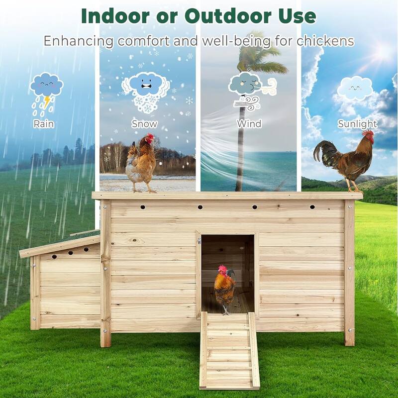 57.6'' Wooden Chicken Coop Hen House with 2 Nesting Box, Poultry Cage Rabbit Hutch