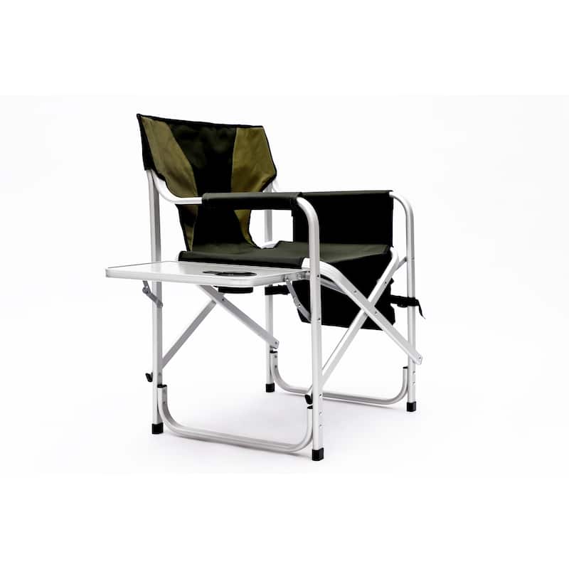 2-piece Padded Folding Outdoor Chair with Side Table and Storage Pockets
