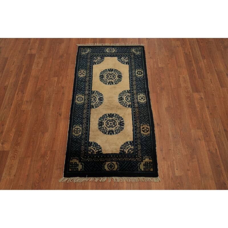Hand Knotted Oriental 100% Wool Carpet Traditional Geometric Yellow & Gold Art Deco Area Rug - 4' 2'' X 2' 2''