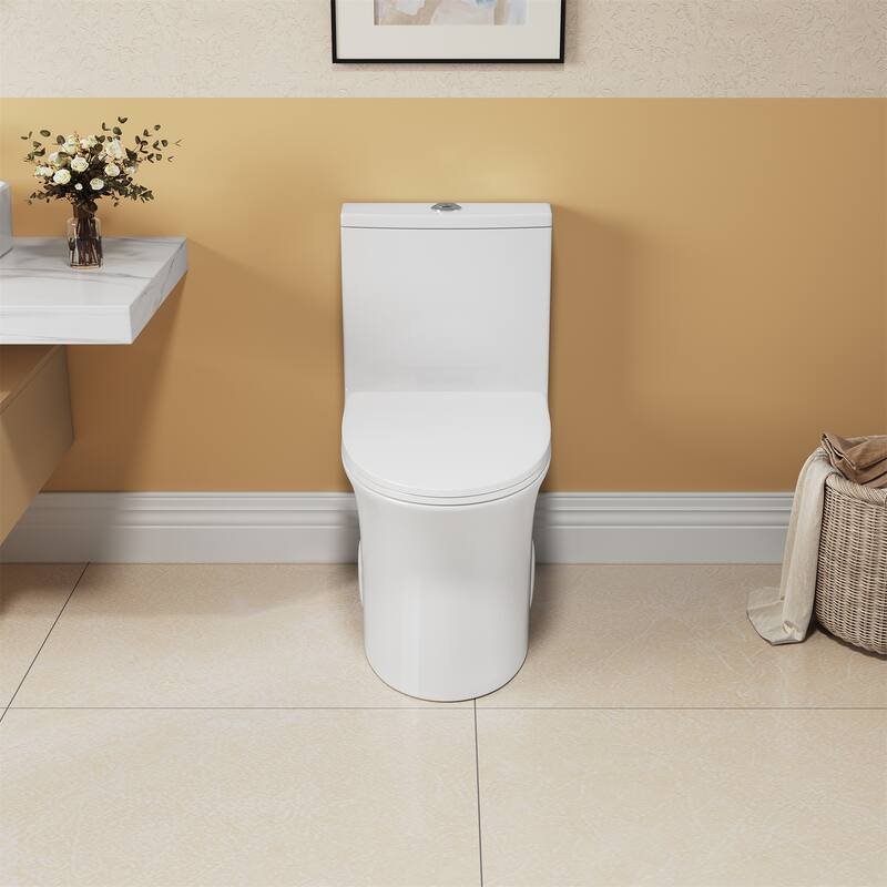 Elongated One-Piece Toilet with Soft-Close Seat