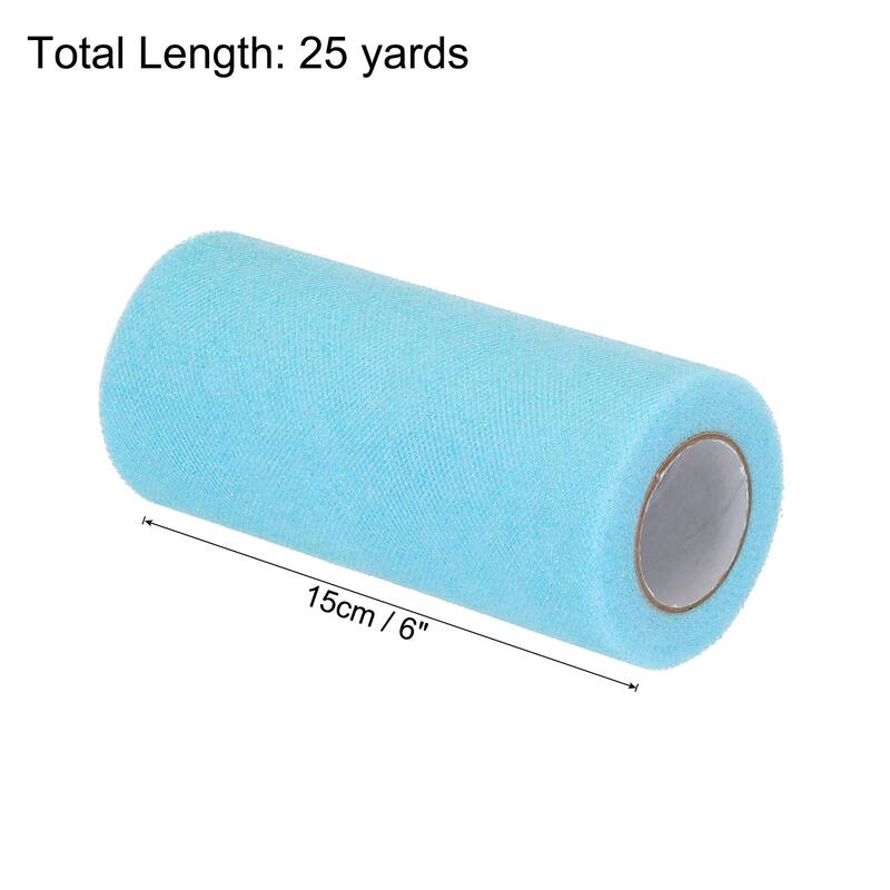 6" Sequin Tulle Ribbon Rolls Glitter Sparkly Netting Fabric for Gift - Light Blue - 25 Yards