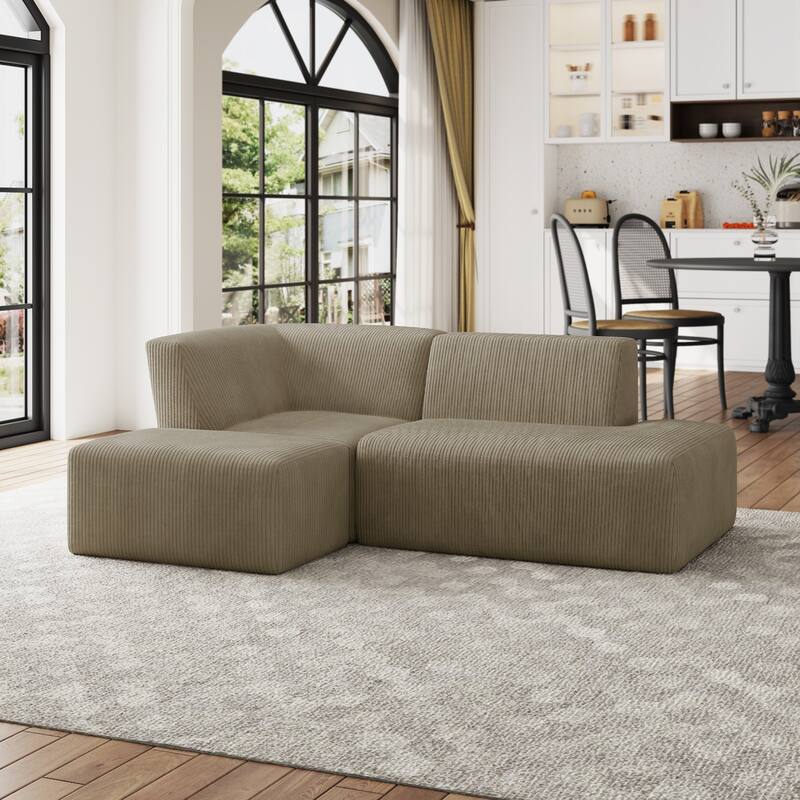 Oversized Corduroy Modular Sectional Fabric Sofa - KHAKI/SIDE CHAIR&ARMCHAIR&OTTOMAN