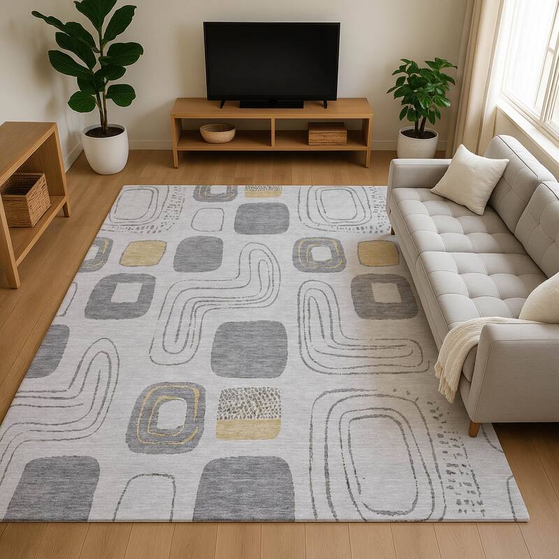 Premium Washable Super Soft Contemporary Elements Mayfield Rug - Gray - 2'6" x 3'10"