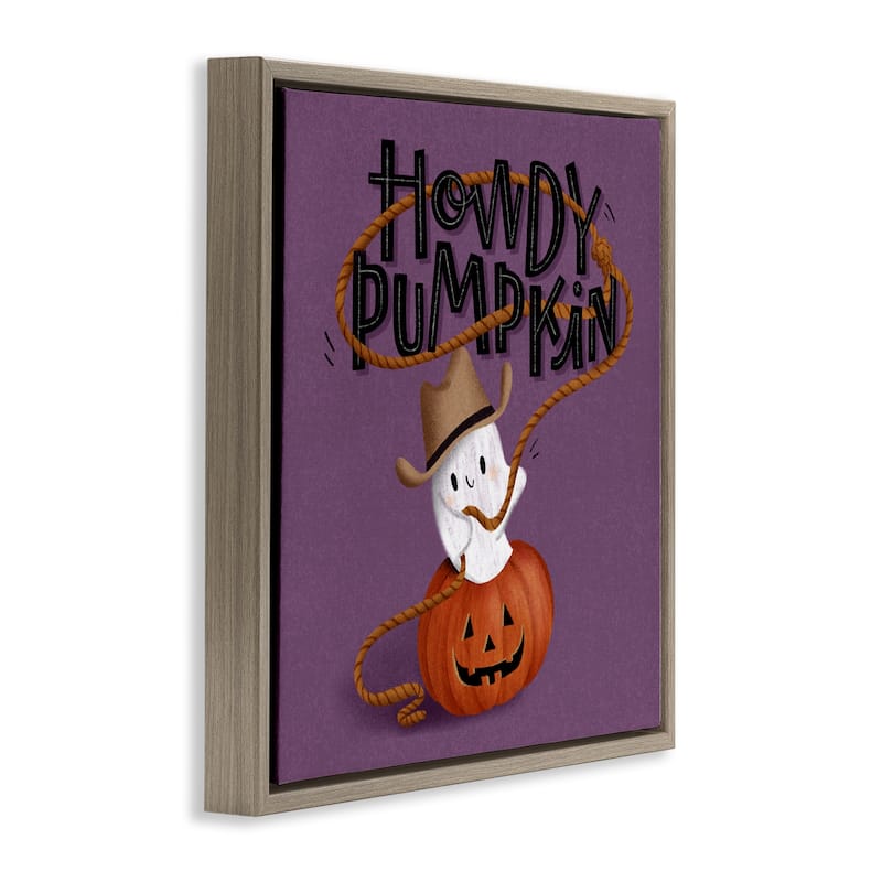Stupell Howdy Pumpkin Western Ghost Framed Floater Canvas Wall Art Design By Sarah Hickman