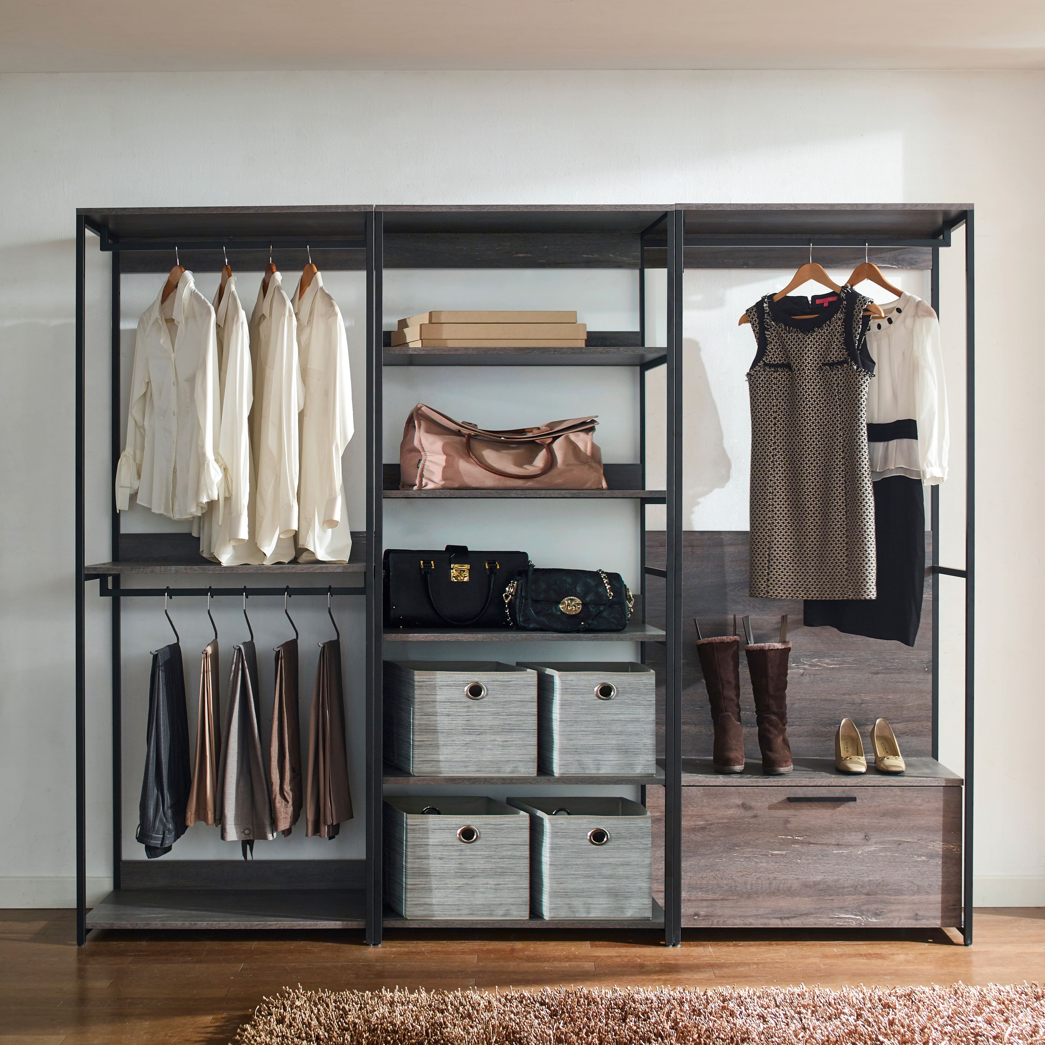 Modern Garment Rack, Walkin Closet with 1Drawer, for Hanging Clothes