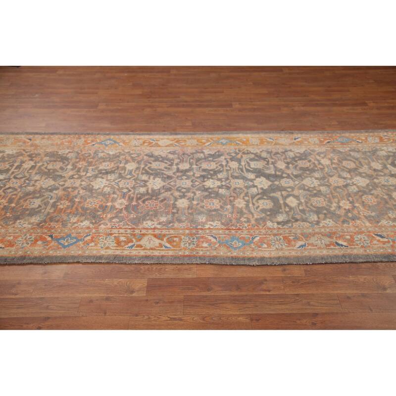 Hand Knotted Oriental 100% Wool Carpet Traditional All-Over Greys & Charcoal Mahal Runner Rug - 10' 2'' X 3' 7''