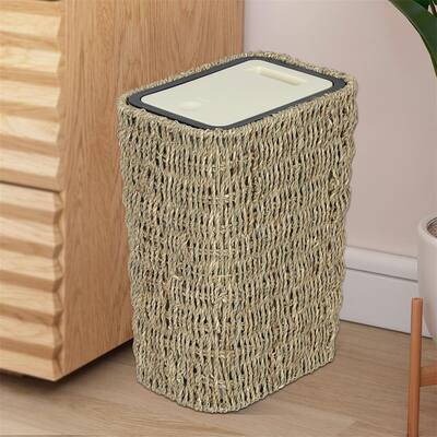 2.6Gallon Small Rattan Trash Can with Press Top Lid
