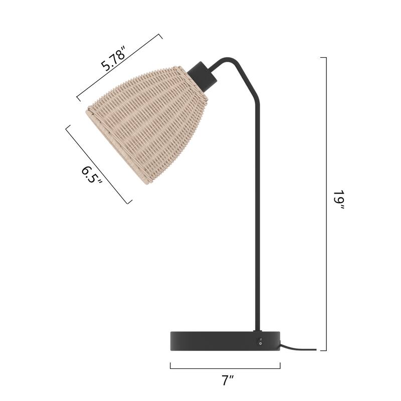 Maxax 19" Rattan Shade Metal USB Desk Lamp