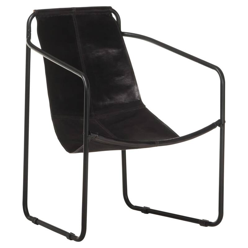 vidaXL Relaxing Armchair Black Real Leather - 23.2" x 23.6" x 31.9"