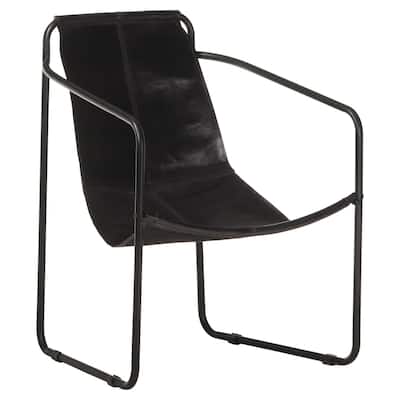 vidaXL Relaxing Armchair Black Real Leather - 23.2" x 23.6" x 31.9"