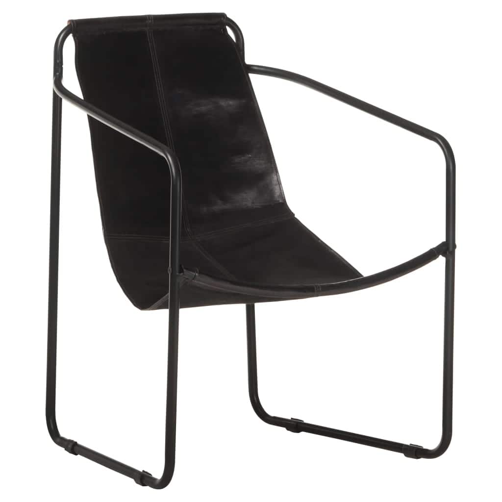 vidaXL Relaxing Armchair Black Real Leather - 23.2" x 23.6" x 31.9"