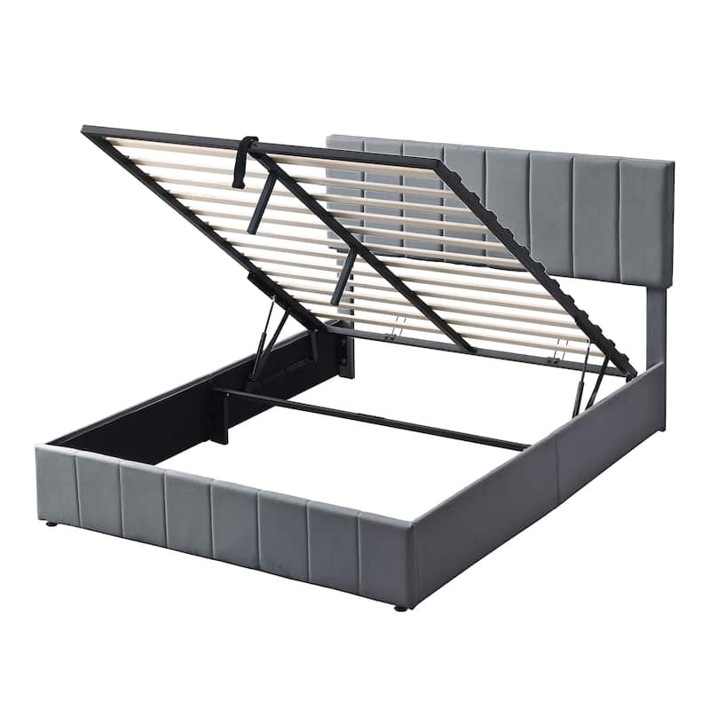 Merax Upholstered Platform Bed with a Hydraulic Storage System