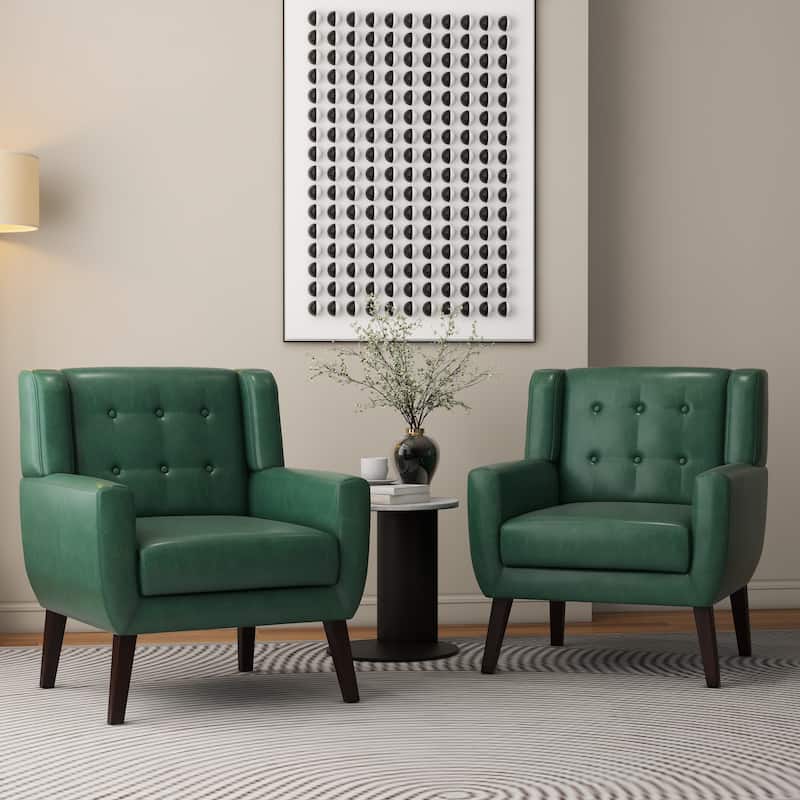 Modern Upholstered Faux Leather Tufted Armchair Linen Accent Chairs