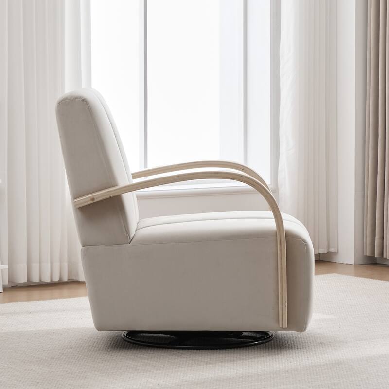 30.3"W Upholstered Swivel Accent Chair with Solid Wood Armrests, Channel Tufted Lounge Chair Single Reading Sofa Chair