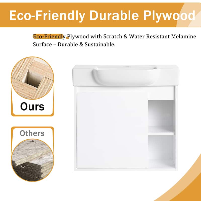 Malwee 24"/28" Floating Bathroom Vanity,Wall Mounted Bathroom Vanity with Ceramic Sink and Soft Close Door