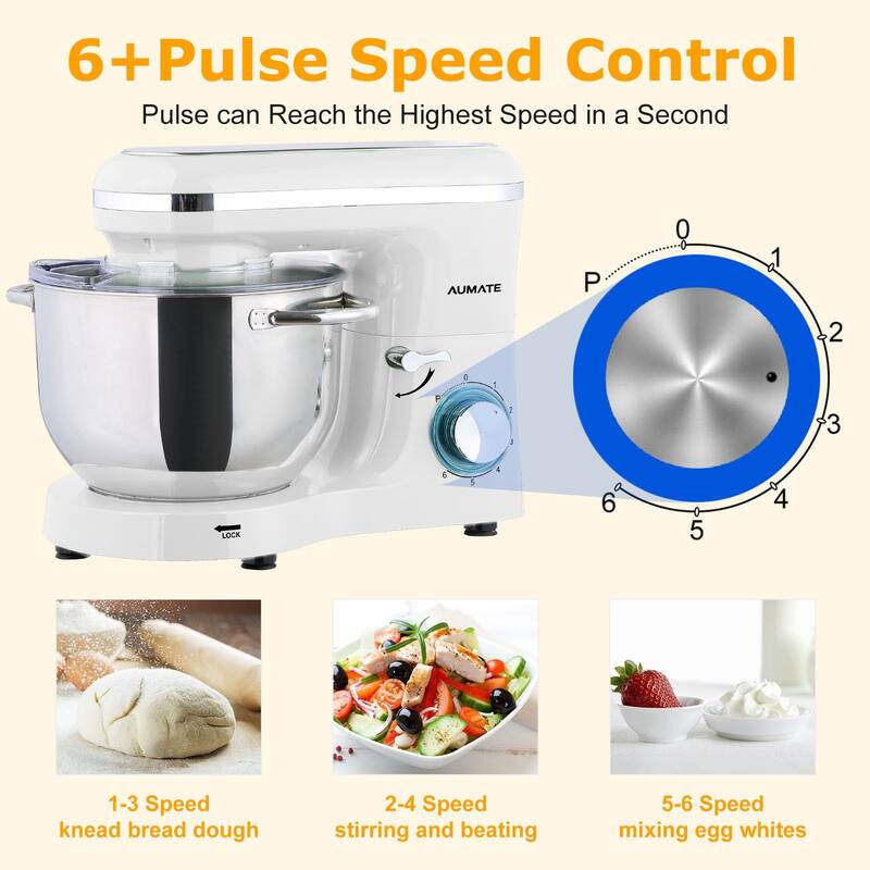 Electric Mixer, 6+P Speed 660W TiltHead Kitchen Stand Mixers with
