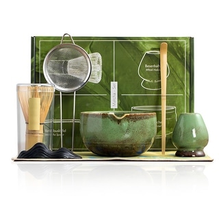 7-Piece Matcha Tea Set with Ceramic Bowl, Bamboo Whisk & Sifter – Complete Easy Prep Kit for Tea Lovers,Green