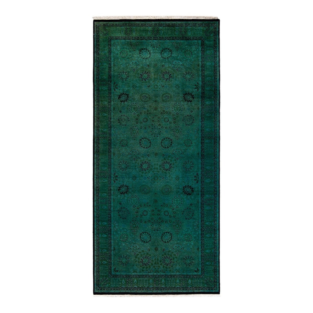 Overton Hand Knotted Wool Vintage Inspired Modern Contemporary Overdyed Green Area Rug - 5' 2" x 11' 3"