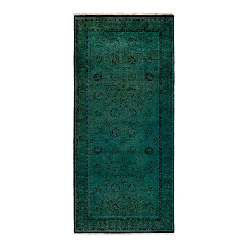 Overton Hand Knotted Wool Vintage Inspired Modern Contemporary Overdyed Green Area Rug - 5' 2" x 11' 3"