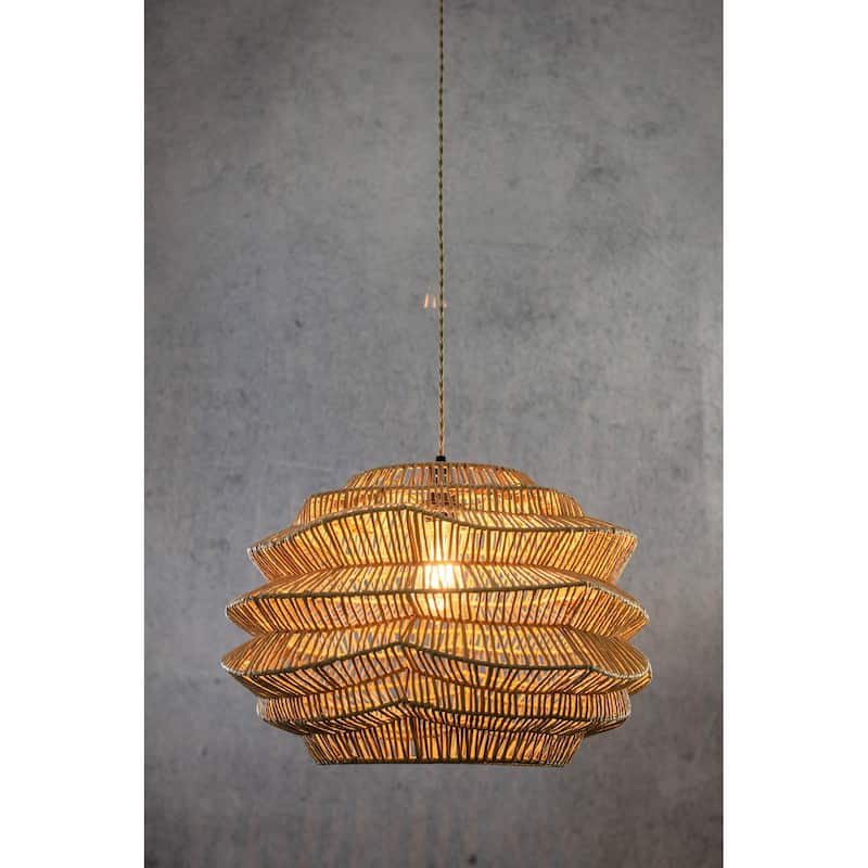 Modern Wicker Rattan Coastal Basket Pendant Light Handwoven - 19" Wide