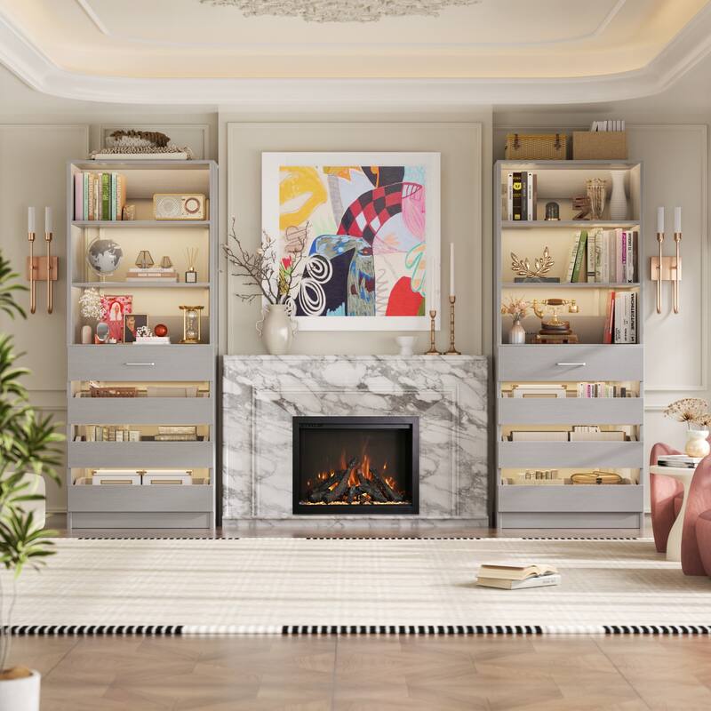 21.3'' W Closet System with 4 Wooden Drawers, 1.78FT Walk-in Closet Organizer Wardrobe with Adjustable Open Shelves