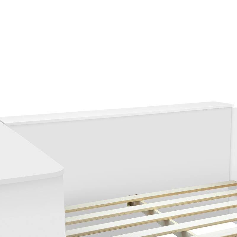 Roomfitters Full Platform Bed System with Integrated Desk, Wardrobe and Storage Bins, All-in-One Bedroom Suite