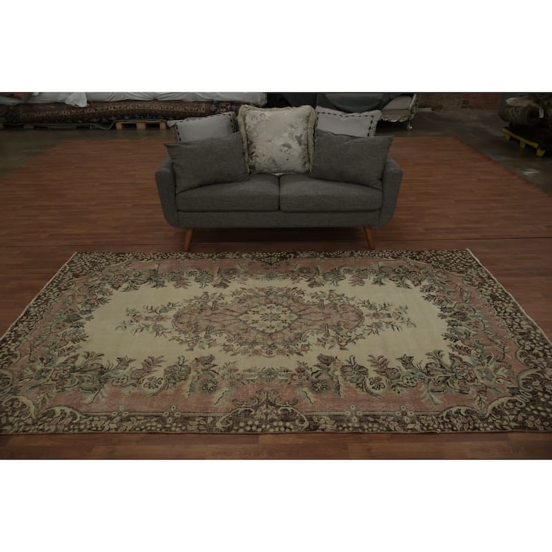 Hand Knotted Oriental 100% Wool Carpet Transitional Floral Beige & Ivories Anatolian Area Rug - 9' 4'' X 5' 7''