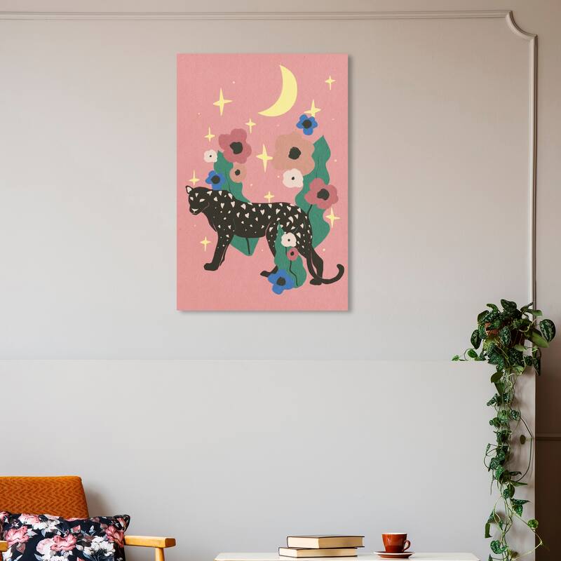 Wynwood Studio Canvas Animals Blush Lunar Feline Noir Pink and Light Yellow Modern & Contemporary Wall Art Canvas Print - 30 x 20