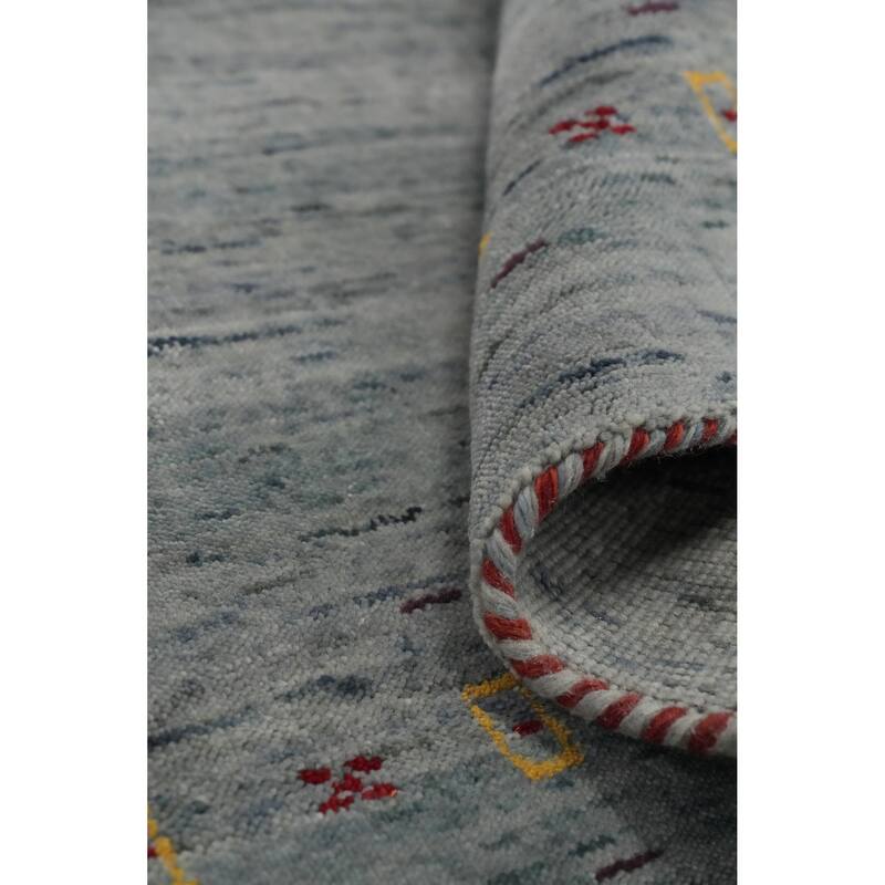 Hand Knotted Oriental 100% Wool Carpet Tribal Animal Pictorial Greys & Charcoal Gabbeh Runner Rug - 8' 0'' X 2' 9''